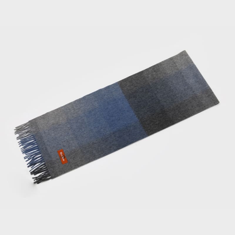 RECLOW ANYONE CHECK wool 100% DEEP BLUE MUFFLER