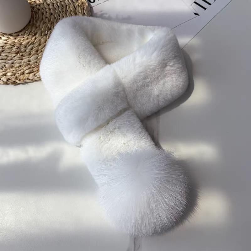 Factory Direct Hot Selling Women s Rex Rabbit Fur Scarf Solid White Fall Winter Collection Fur Ball Customizable белый