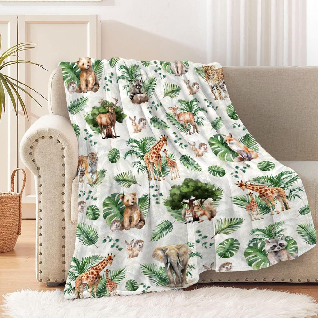 Cartoon Lion Elephant Animal Digitalprinted Polyester Velvet Flannel Cover Blanket Fleece Soft Sofa Cover Blankets for Beds