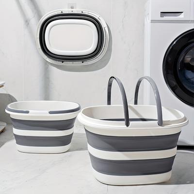 1pc Large Capacity Folding Bucket  Durable,Portable Collapsible with Handle Ideal for Laundry,Car Washing,Fishing Stylish Gray White Design for Home