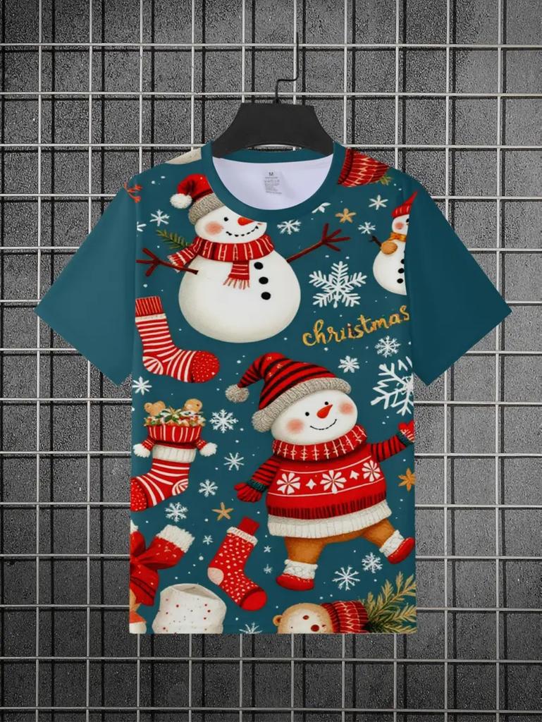 T-Shirt for Kids Santa Claus 3D Print Boys Short Sleeve Tee Happy New Year 2026 Kids Girls Clothes Festive Party Kids Clothing