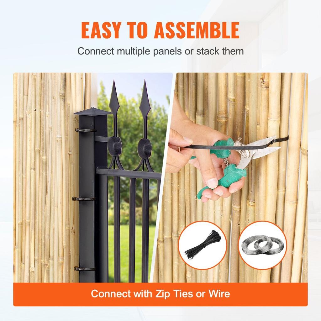 Natural Rolled Bamboo Fence Bamboo Panel 6 Ft H X 8 Ft L X 0.75 In D.