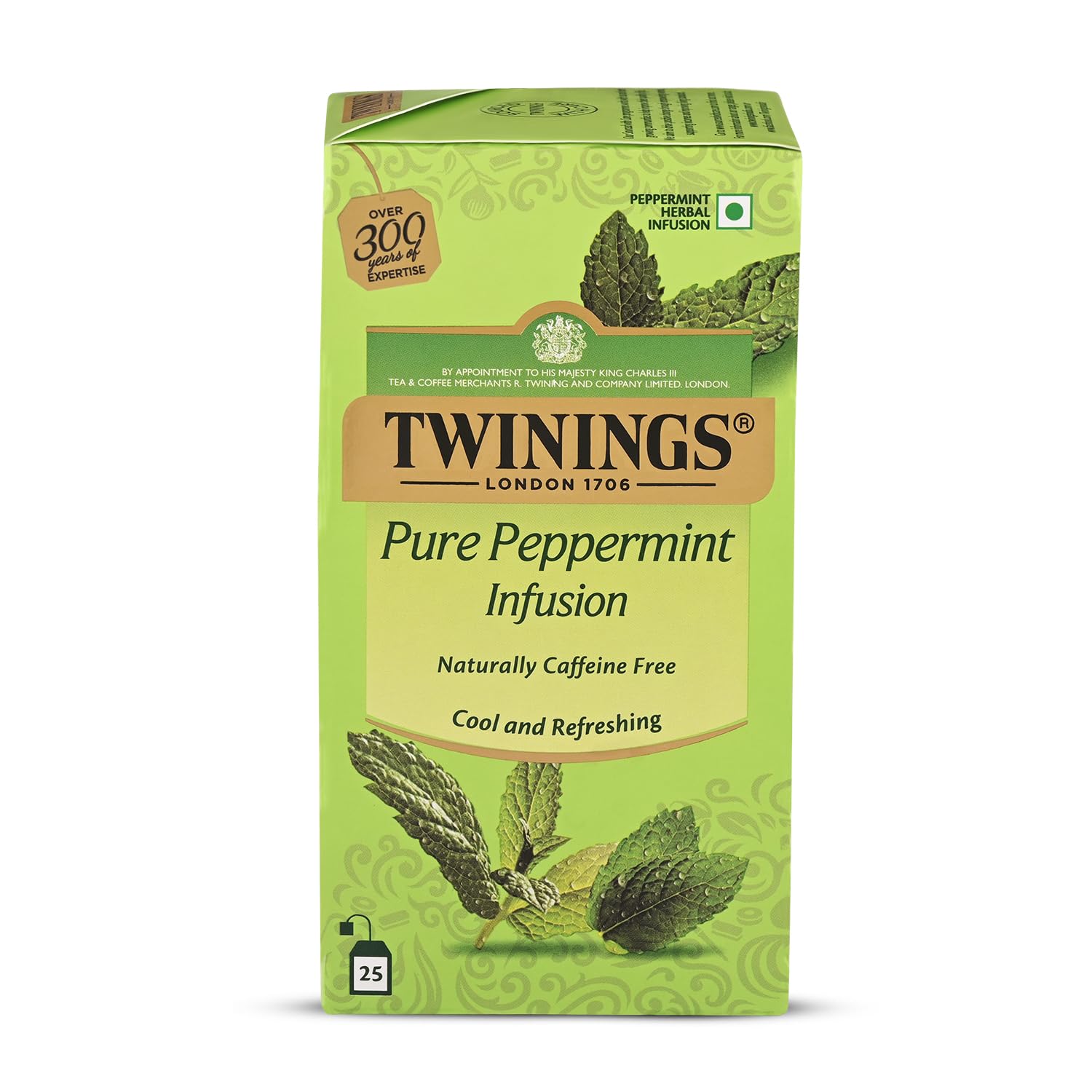 Twinings Peppermint Flavoured Infusion, 25 Tea Bags| Pack of 1|Cool & Refreshing| Aids Digestion| Caffeine-Free| Made With Finest Ingredients| Enjoy