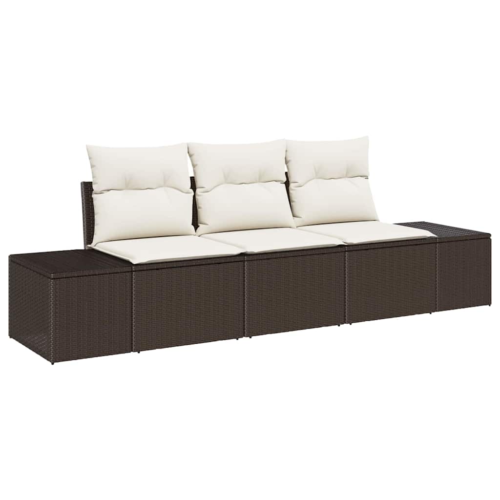 3 Piece Sofa Set with Cushions Brown Poly Rattan