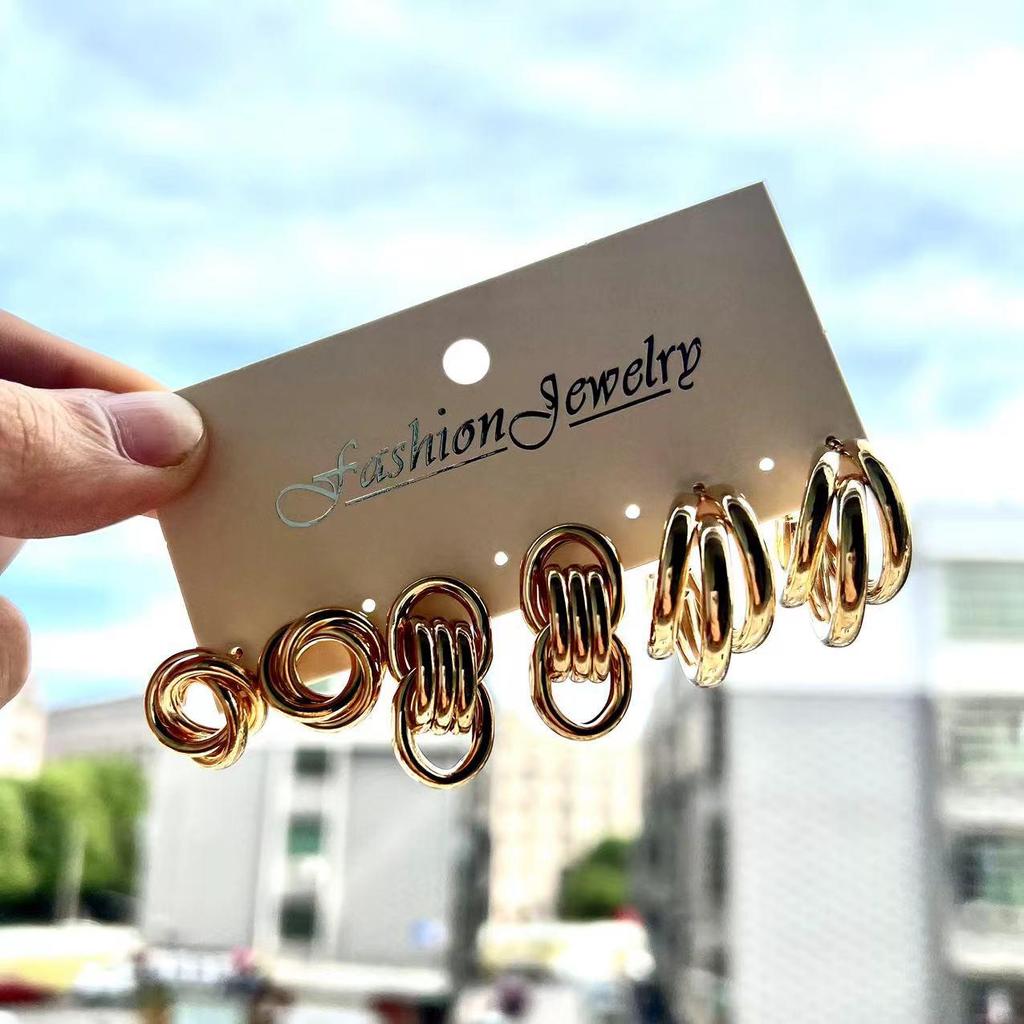 Gold-Pearl Punk Hoop Earrings Set for Women