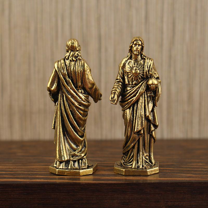 Vintage Solid Brass Handcrafts Jesus Sacred Statue Ornaments Office Decor Figurines
