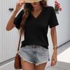 Spring and Summer New Women's V-neck Casual Waffle Lace Splicing Short-sleeved Top T