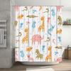 Animal Pattern Shower Curtain Set Bathroom Decor for Kids Room Multicolor Giraffe Elephant Print Waterproof Fabric Shower Curtai
