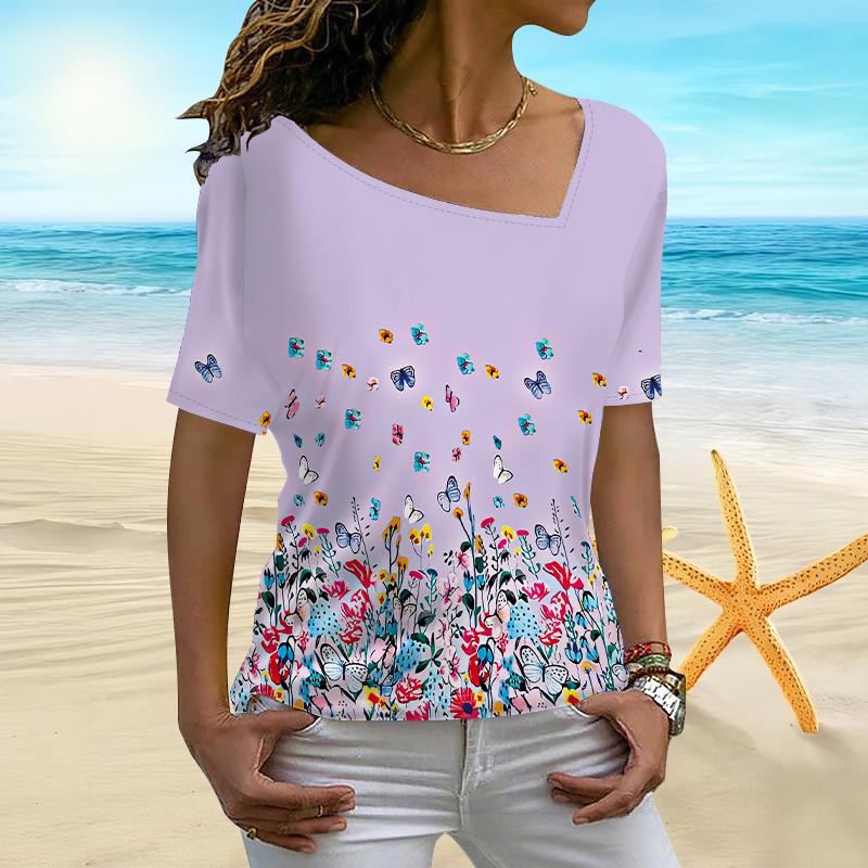 

Женская синяя женская футболка с 3D весенним принтом и нерегулярным воротником и короткими рукавами 8XL розовый