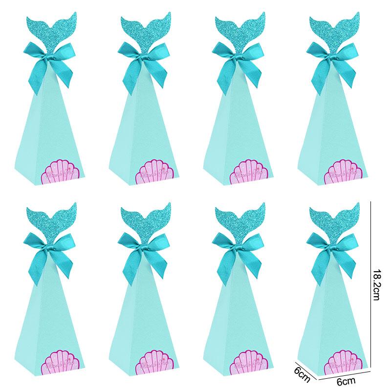 10Pcs Mermaid Tail Paper Candy Box Gift Bags Popcorn Boxes Kids Little Mermaid Birthday Party Decoration Baby Shower Supplies