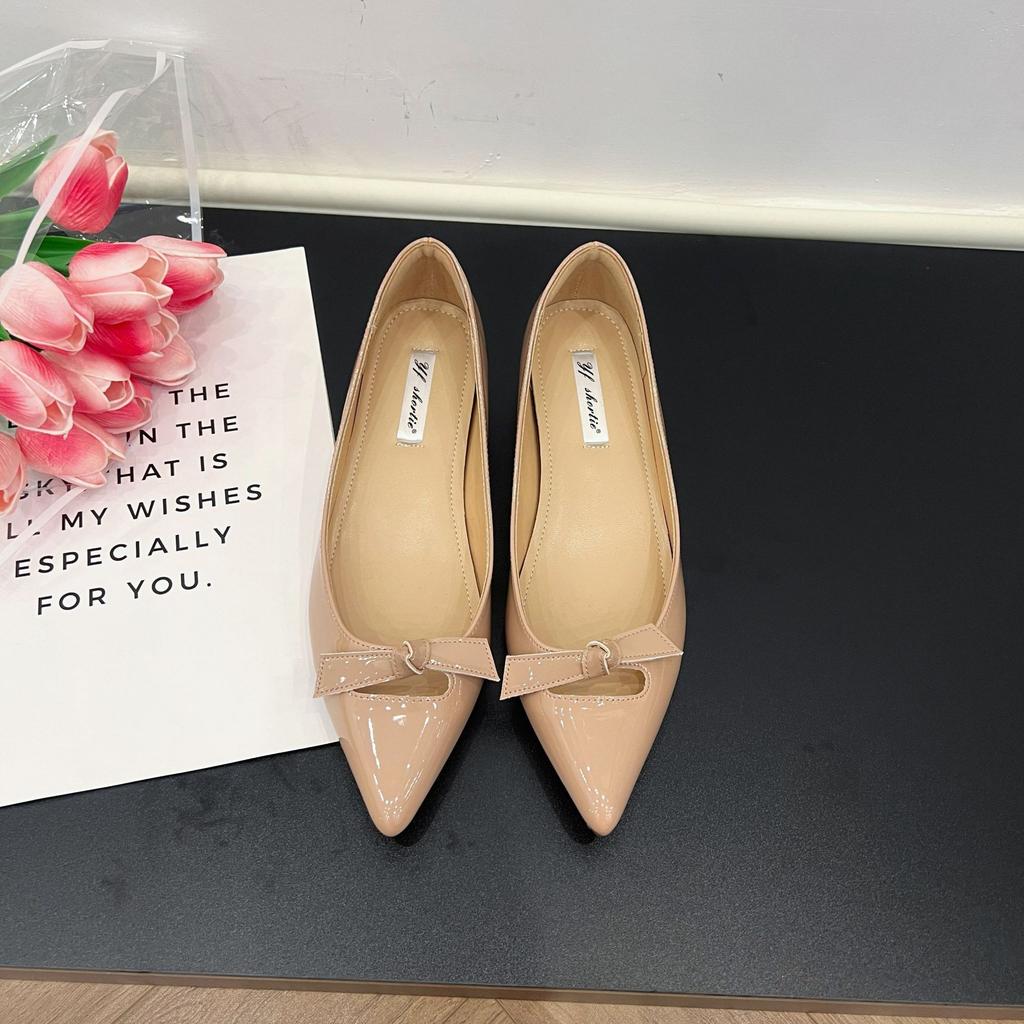 Inner Height-increasing Women's Shoes Bow-tie Pointed Head Shallow Mouth Single Shoes 2025 Spring New Temperament Slightly Open-toed Not Tired Feet