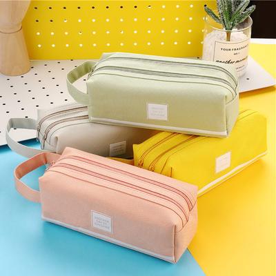 Schreibwaren-Etui mit Reißverschluss, Stift- und Bleistiftschicht, doppelte Canvas-Tasche, Schulaufbewahrungstasche