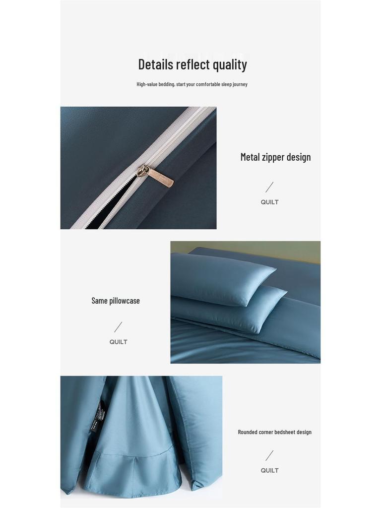 Solid Color 60S Pure Cotton Reactive Print 4-Piece Long-Staple Cotton Bedding Set with Small Black Label