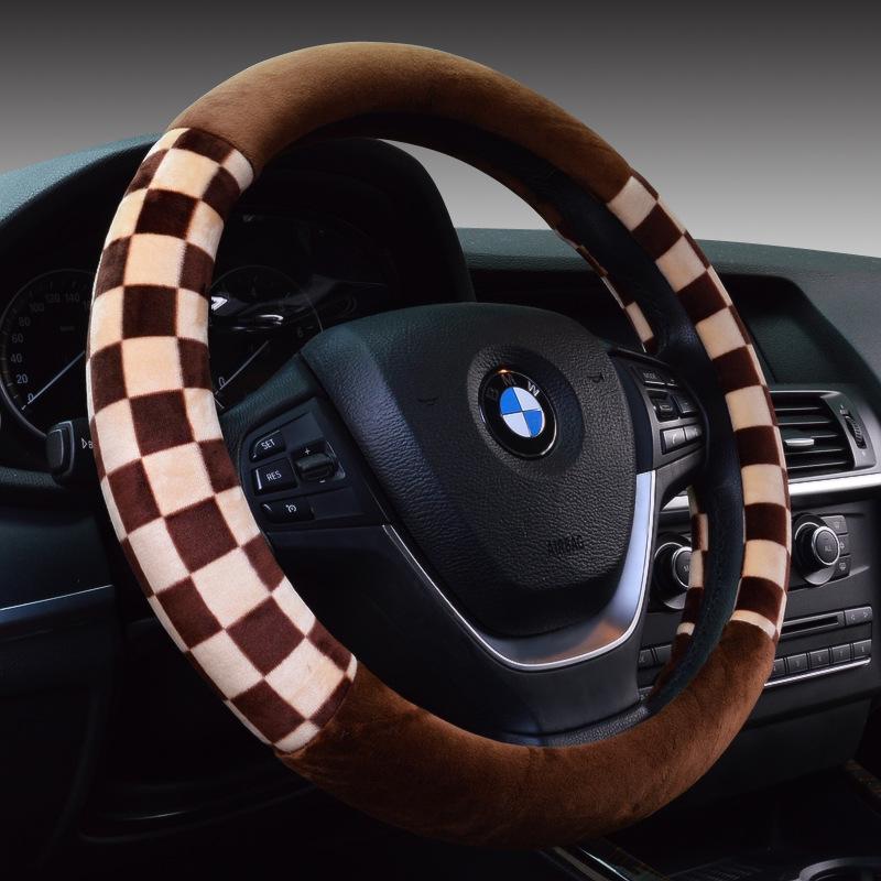 BLM Plaid Plush Steering Wheel Cover - Winter Checkered Car Accessory