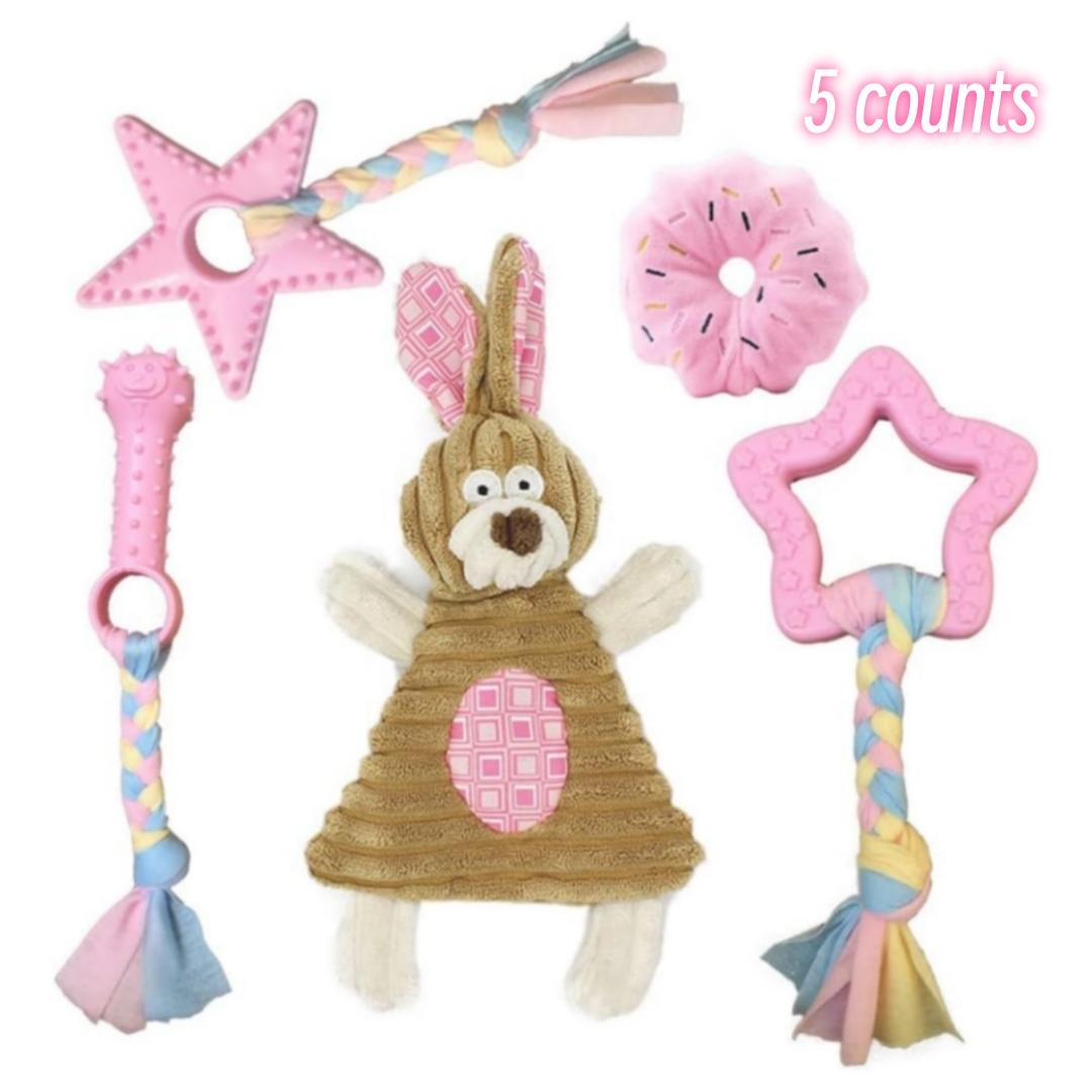 

5-piece set of puppy teething toys, puppy chewing toys, puppy toys, boring and stimulating puppy toys розовый