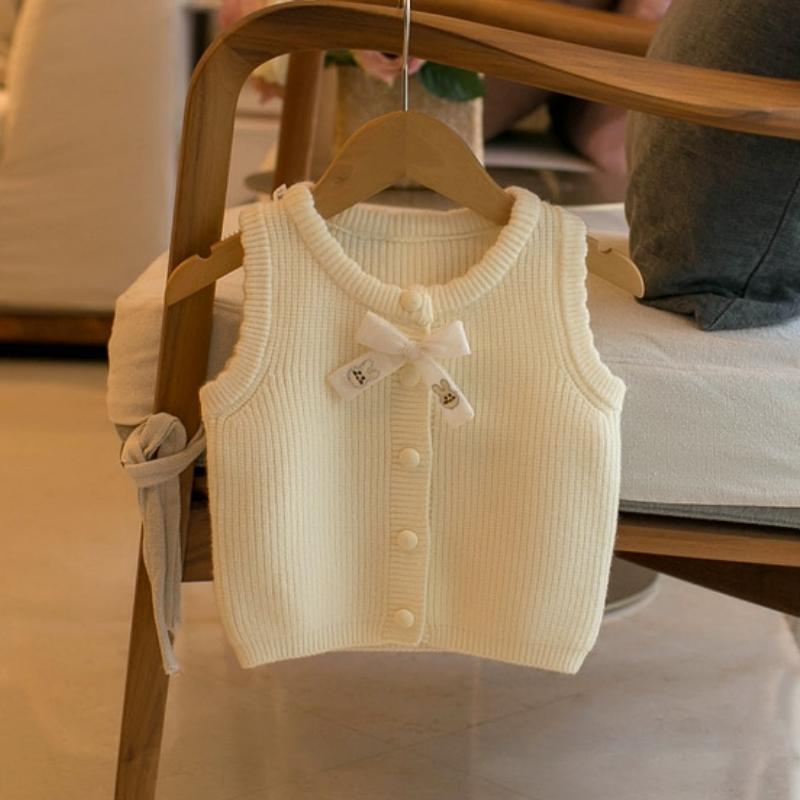 Kids Girls Knit Sweater Vest Spring Autumn Clothes Infant Cute Rabbit Bow Cardigan Waistcoat Children's Casual Clothing Top 1-5Y