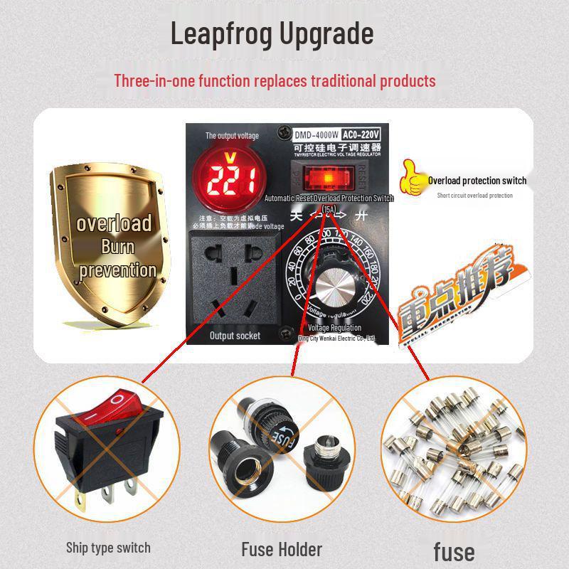 220V AC SCR Stepless Speed Controller for Electric Drill/Angle Grinder - Voltage/Temperature/Speed Regulator with Pendant Switch