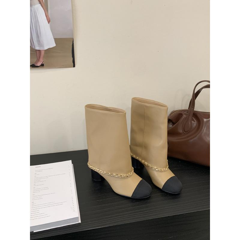 

Xiaoxiangfeng round head color matching knight boots autumn 2025 new temperament thick heel tube pants tube boots women 39 хаки