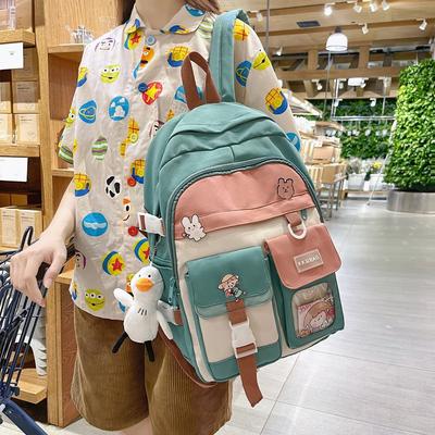 Backpack Women's Contrast Color Large Capacity Nylon High School School Bag Fashion Middle School Student Campus Backpack School Bag Fashion