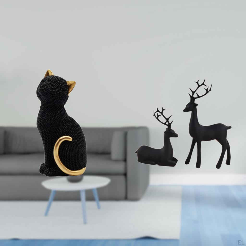 Resin Animal Sculpture Figurine Cat Deer Decorative Collectible Ornament for Living Room Bedroom
