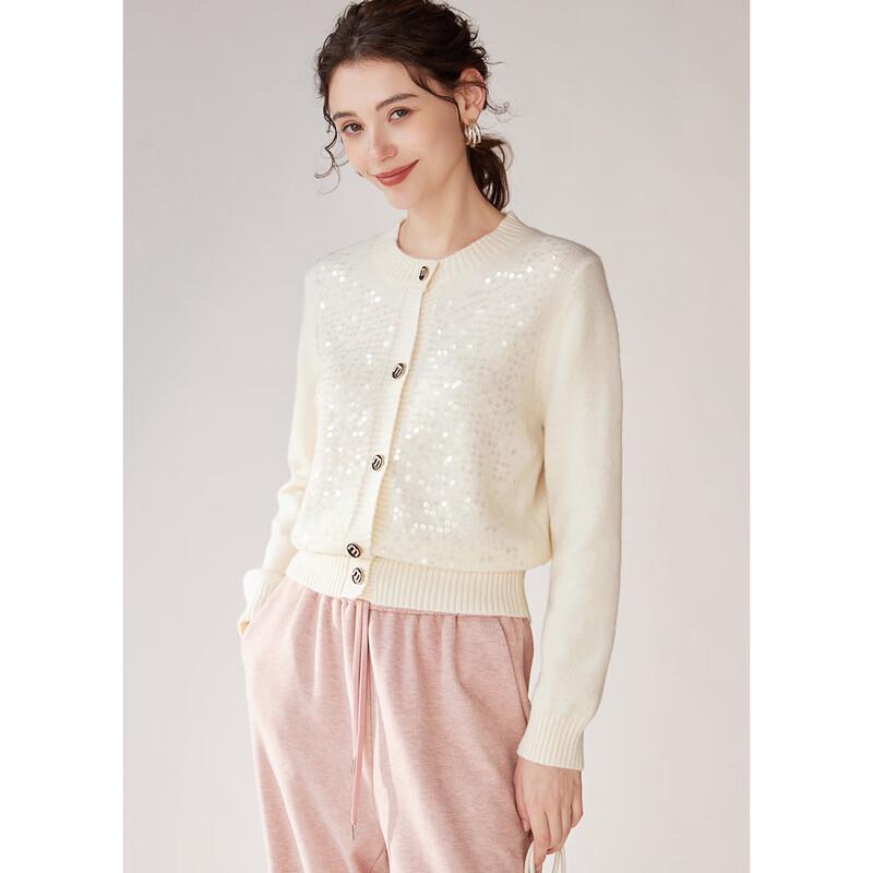 Bailuyu Women's Crew Neck Sequined Knit Cardigan