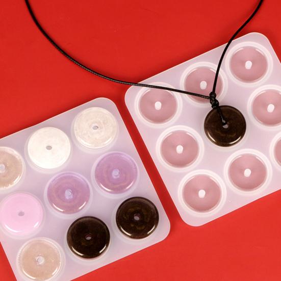 Round Silicone Mold 9 Cavity Circle Button Pendant Resin Epoxy Mold with Hole Casting Mold DIY Wind Chimes Keychain Jewelry Making Tool for Beginners