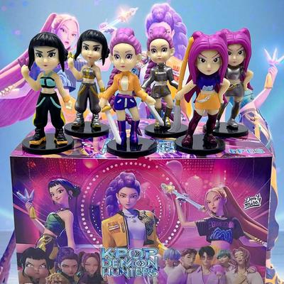6 Stück Dämonenjäger Anime Kpop Figur Modell Spielzeug Cartoon Gaming Zubehör Schreibtischdekoration Sammlerfiguren Modell Spielzeug für Kinder