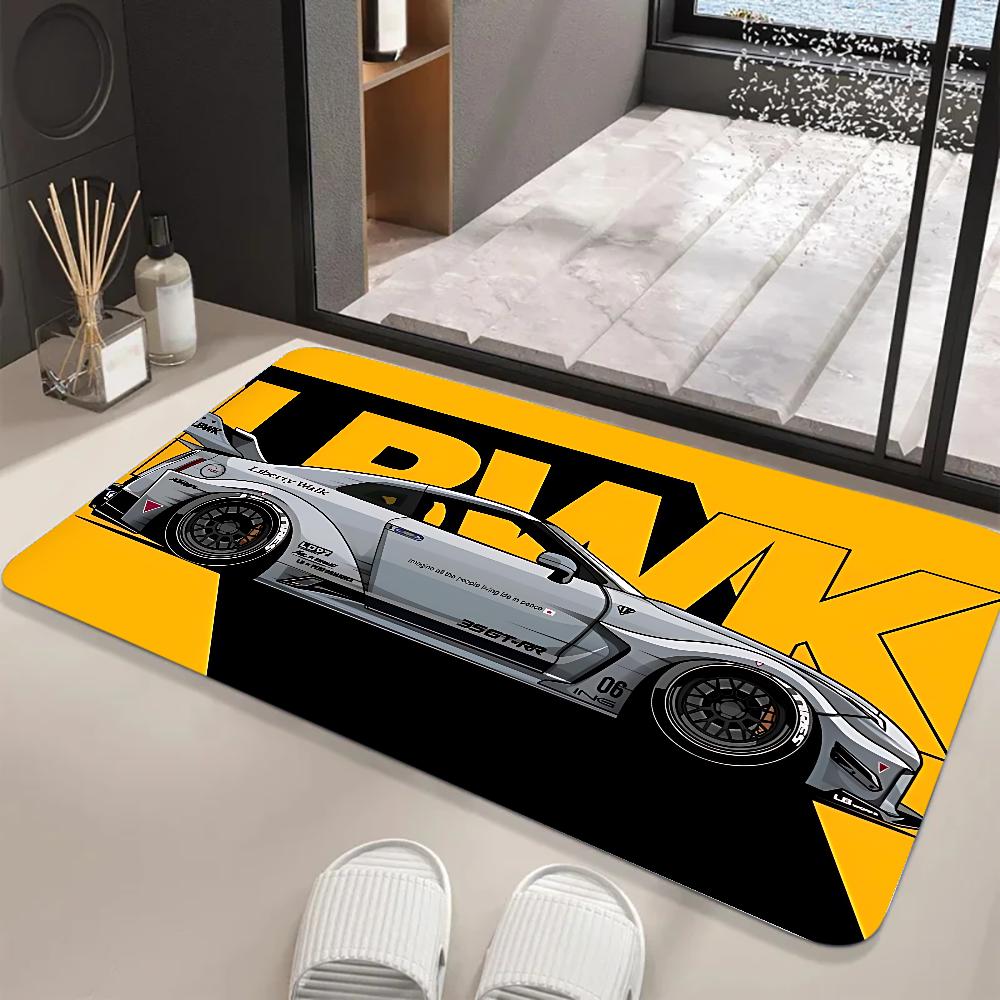 JDM Car Floor Mat Graphic Printed Flannel Doormats For Bathroom Kitchen Entrance Carpet Home Decor