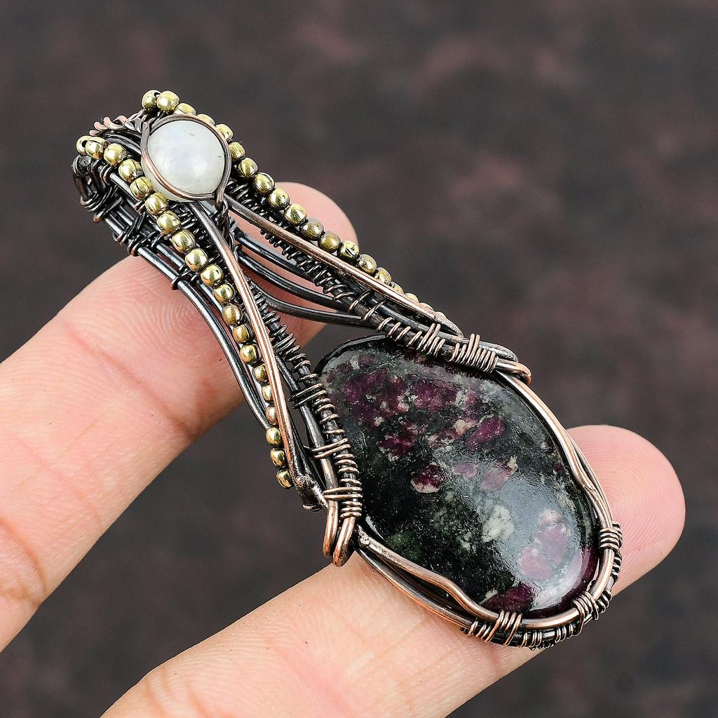 Eudialyte Copper Pendant Copper Wire Wrapped Pendant Handmade Jewelry Moonstone Gemstone Pendant Gift For Women Wrapping Eudialyte Jewelry