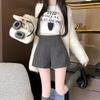 Black Woolen High Waist Women's Booty Shorts - Autumn Winter 2024 Korean Style Slim Fit Straight-Leg Shorts