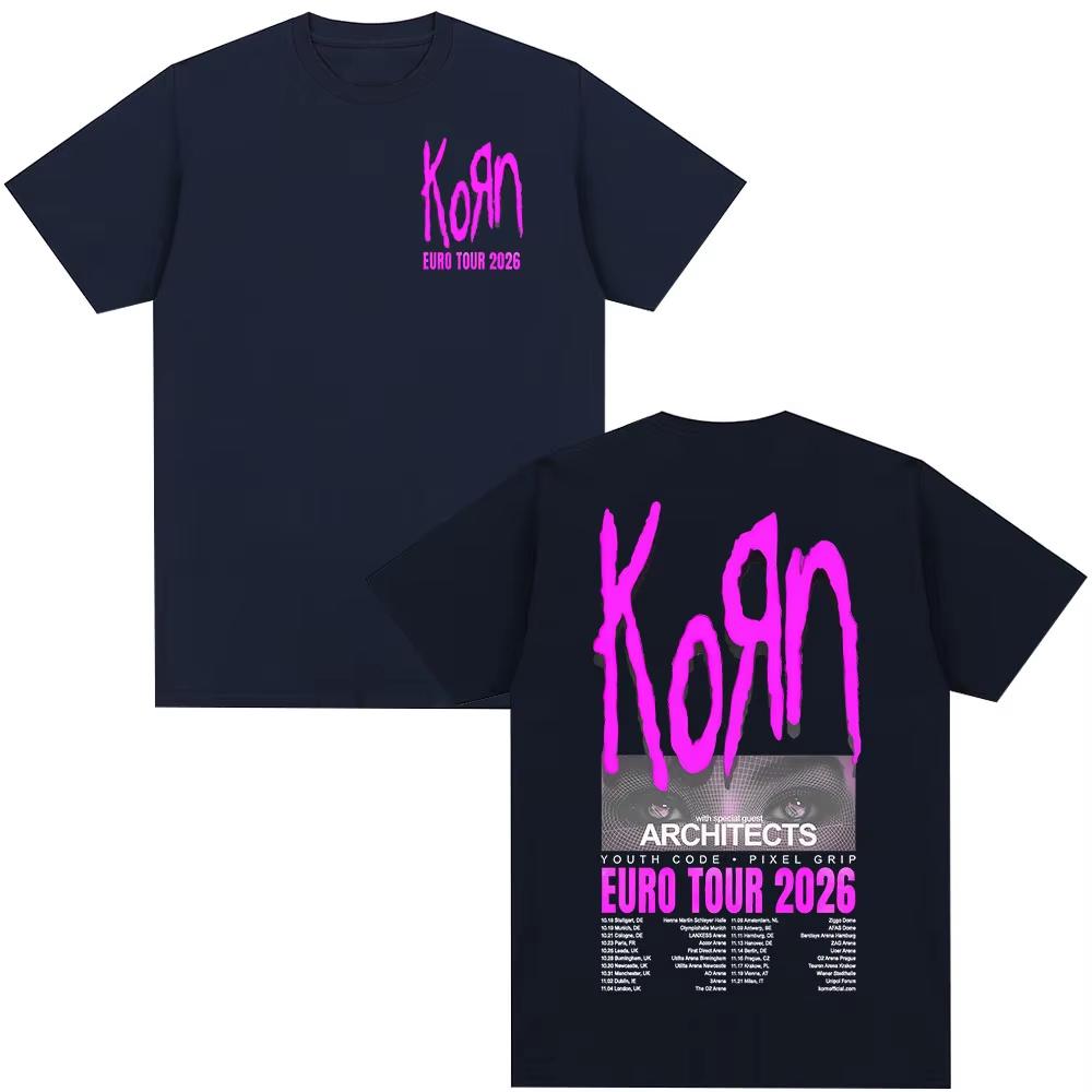 2026 Korn Tour Merch T Shirt Fan Gifts Metal Gothic Rock Band T Shirts Men Women Clothing Cotton Oversized Short Sleeve T-shirt Casual Tee Top