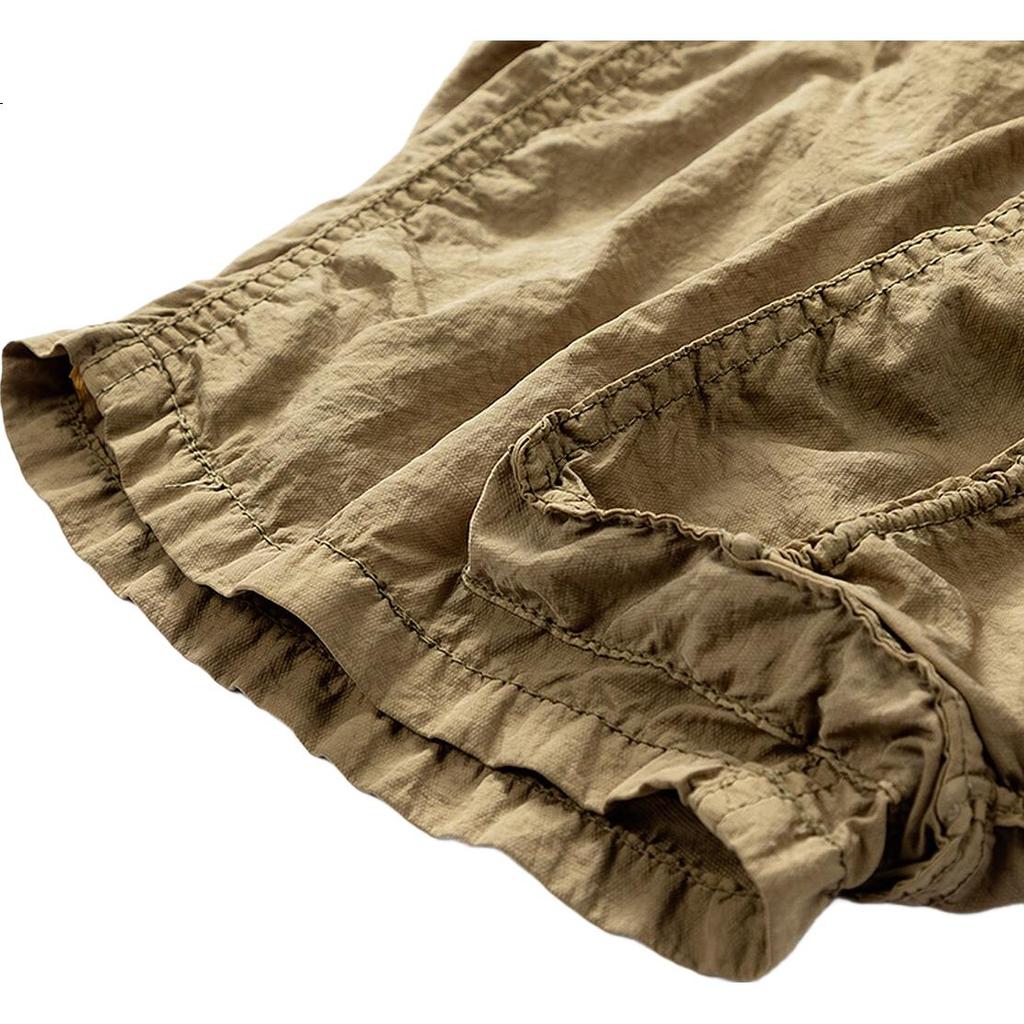 dme [Mountain Outdoor Style] Summer Lightweight Multi-Pocket Straight-Leg Cargo Shorts with Drawstring Elastic Waist, Men's Casual Pants