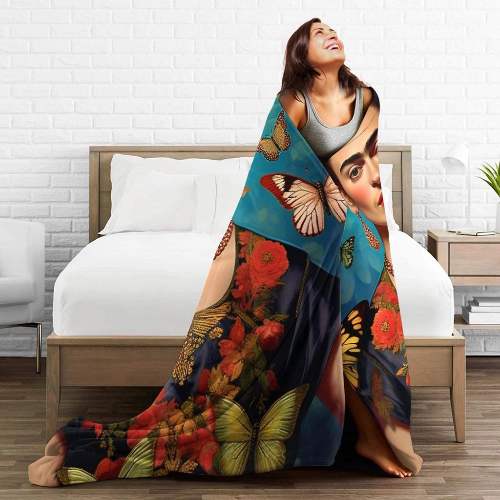 F-Frida K-Kahlo Butterflies Blanket Fleece All Season Breathable Lightweight Thin Throw Blanket for Bedding Office Rug Piece