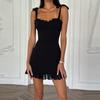 Women's New Fashionable and Sexy Low-cut One-word Collar Suspender Slim Short Dress Women