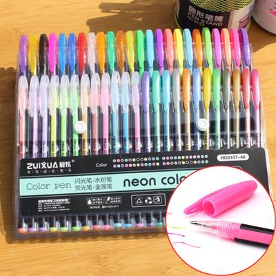 48 Colors Neon Gel Ink Pens Set Drawing Painting Coloring Art Album DIY Markers