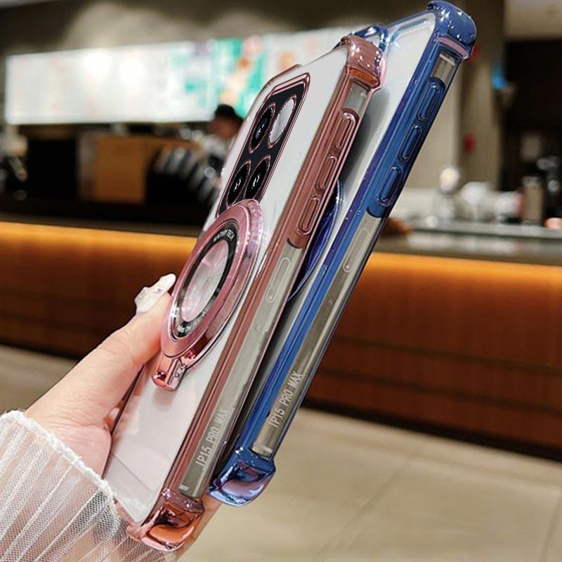 Magnetic Stand Holder Phone Case For Motorola G87 G 87 Cases Plating Clear Soft Silicone Shockproof Back Cover For MOTO G77 G67