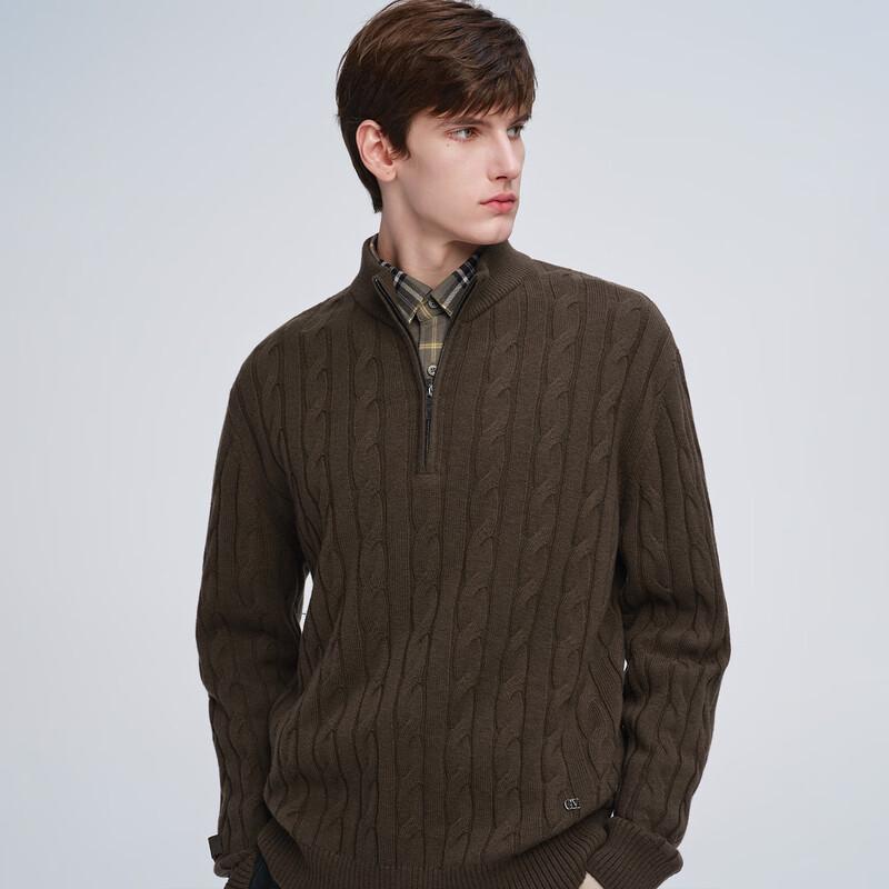 GIOVANNI VALENTINO Men's 100% Wool Cable Knit Mock Neck Zip Sweater