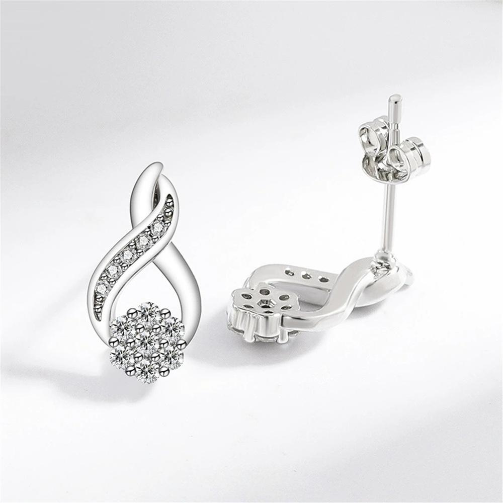 Charm Female Small White Round Zircon Stud Earrings Vintage Silver Color Wedding Party Gift  For Women