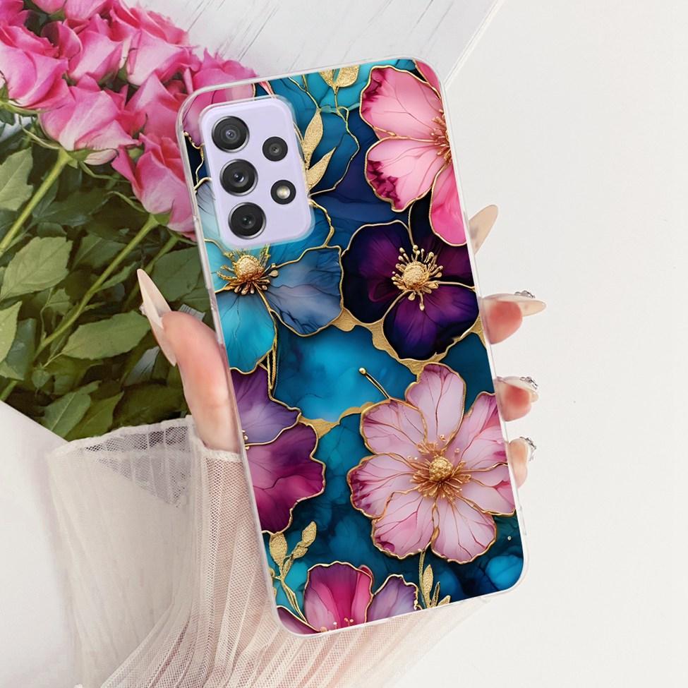 Transparent For Samsung Galaxy A72 4G Case Cute Fashion Flowers Funny Painted Casing For Samsung A72 4G SM-A725M SM-A725F Cover