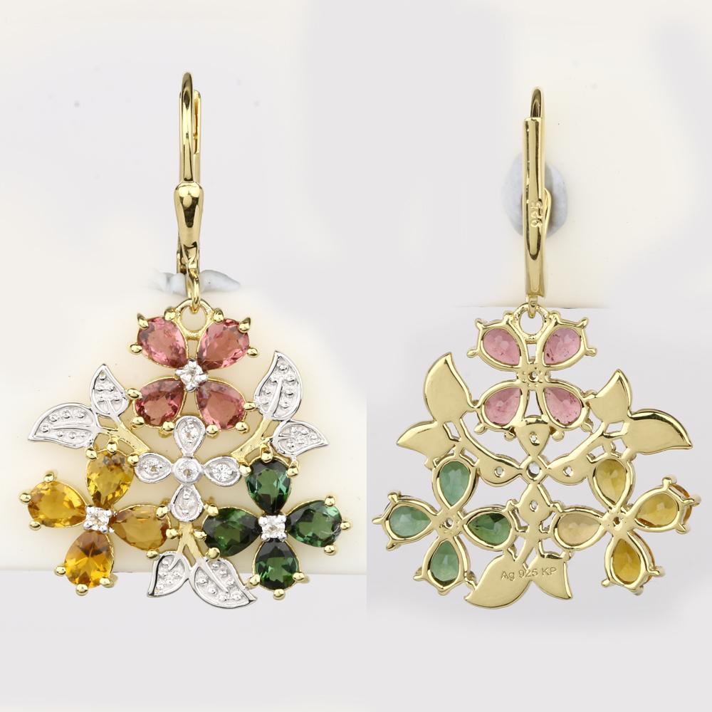 

Multi Tourmaline & White Topaz Earrings 925 Silver Gold Plated золотий