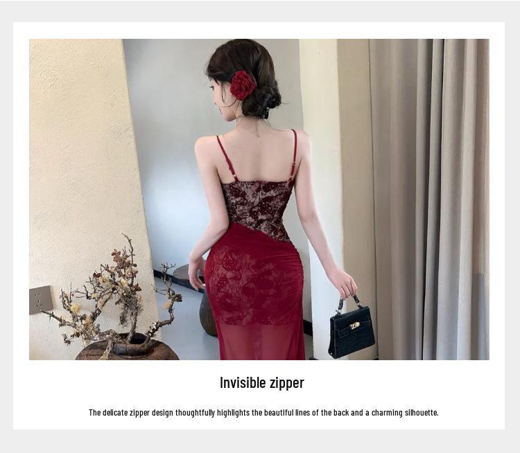 Sinnliches rotes Spitzen-Taillenbetonendes Camisole Abendkleid