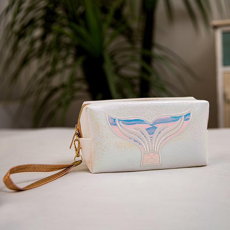 Syreni Ogon Kosmetyczka Laserowy Kolor Podróżna Kosmetyczka Organizer z Paskiem na Nadgarstek Śliczna Kreatywna Laserowa Saszetka Podróżna Pu Dla Dziewcząt