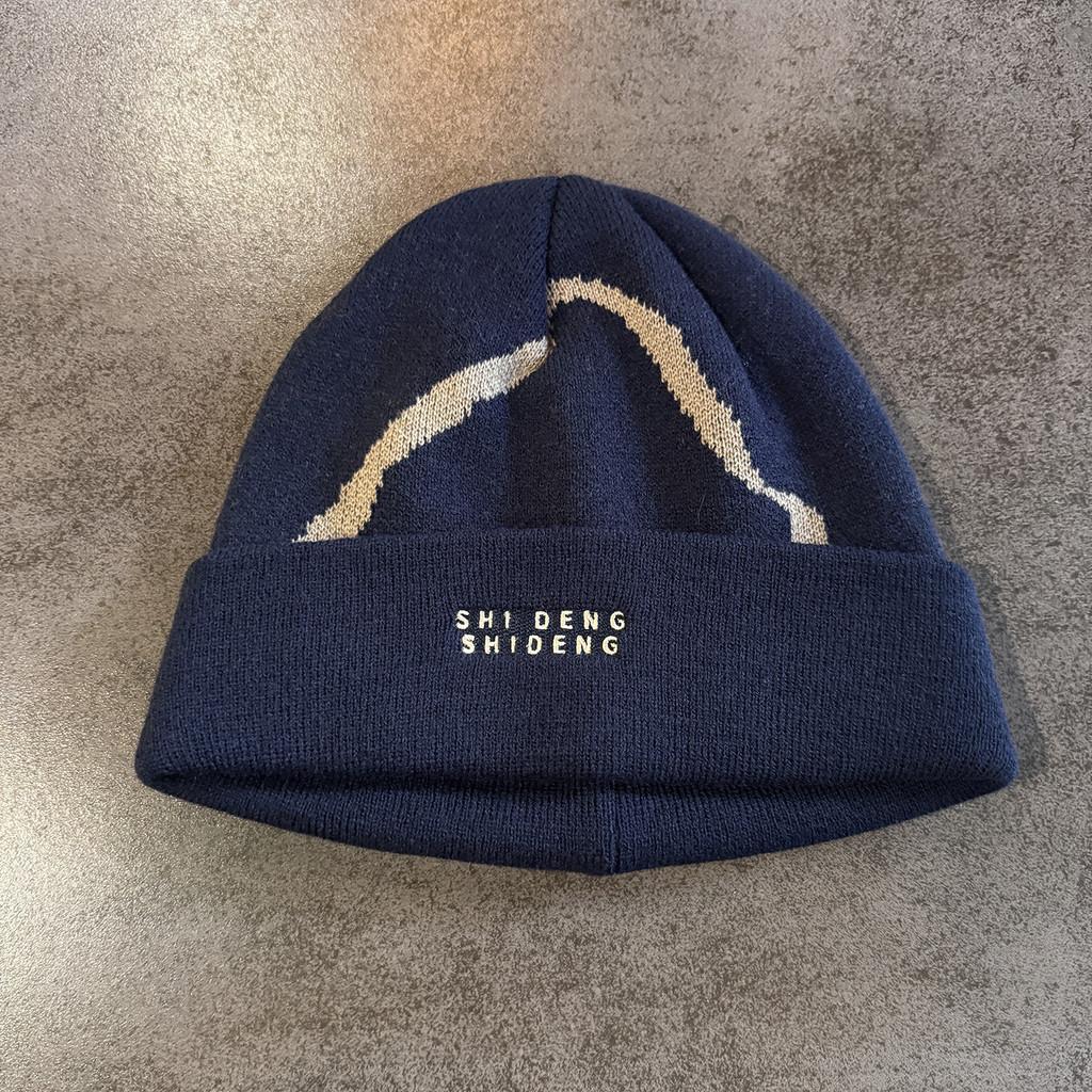 Embroidered Letter Knitted Hat For Winter Men Women Warm Fleece Beanie For Outdoor Use Navy