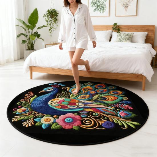 Diatomaceous Earth Floor Mat 3D Peacock Pattern Plush Quick Drying Non-Slip Absorbent Bath Mat