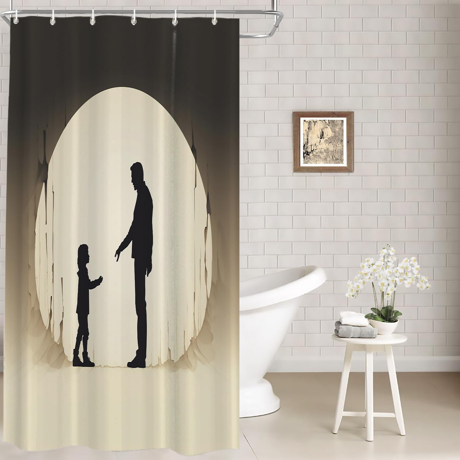 

Father And Child Silhouette Waterproof Shower Curtain 180X180Cm - Emotional Family Art Print Bathroom Decor For Home Textiles W60H190(CM)-1 Pcs
