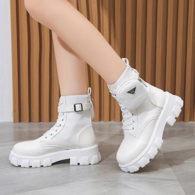 Buty damskie Nowość w motocyklowych botkach, koturnach, damskich, sznurowanych, platformach, białych, czarnych, skórzanych, oksfordzkich, damskich butach, Mujer Bag