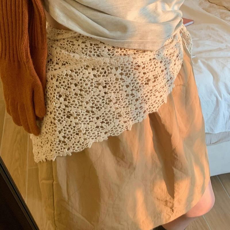 Floral Lace Scarf Korean Style Lightweight Cotton Neckerchief Stylish Shawl for Women Casual Office Party Accessories