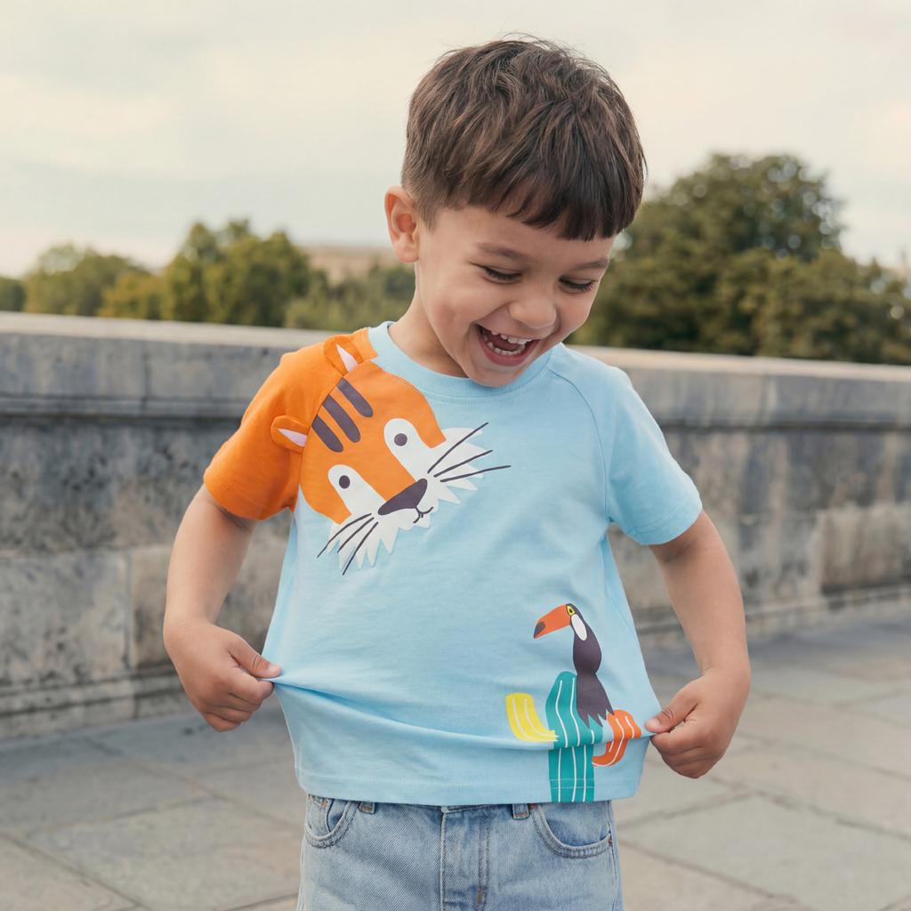 Boys' Short-Sleeve Round-Neck T-Shirts, Cute Kids' T-Shirts, Children's T-Shirts with Printed Designs