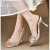 New Thin Heel High Heels Women's Summer New Fairy Style Sexy Shallow Mouth Back Hollow Pointed Water Diamond Open Toe Sandals