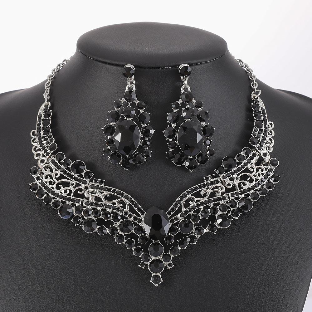Women Crystal Necklace Earrings Indian Bridal Jewelry Sets Brides Wedding Party Costume Accessories